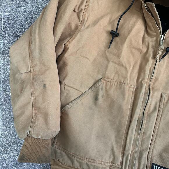 Men's Walls Work Wear Brown Duck Canvas Fleece Lined Hooded Zip Up Jacket Sz L - Picture 4 of 5